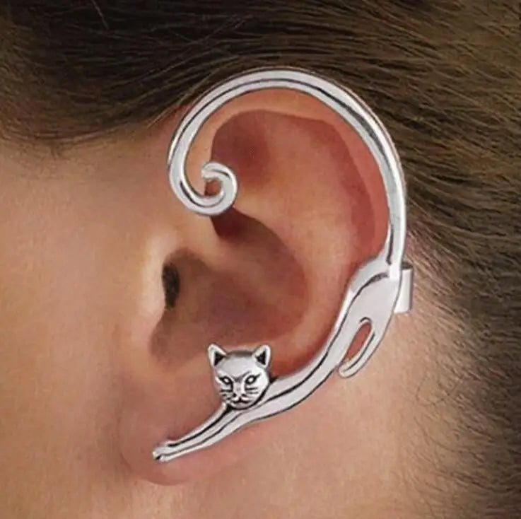 Adorable Feline Clip On Ear Cuff Wrap Earring