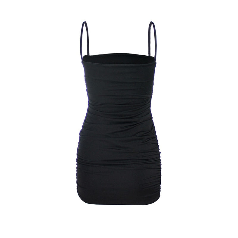 Mesh Square Neck Spaghetti Strap Ruched Bodycon Mini Dress 15