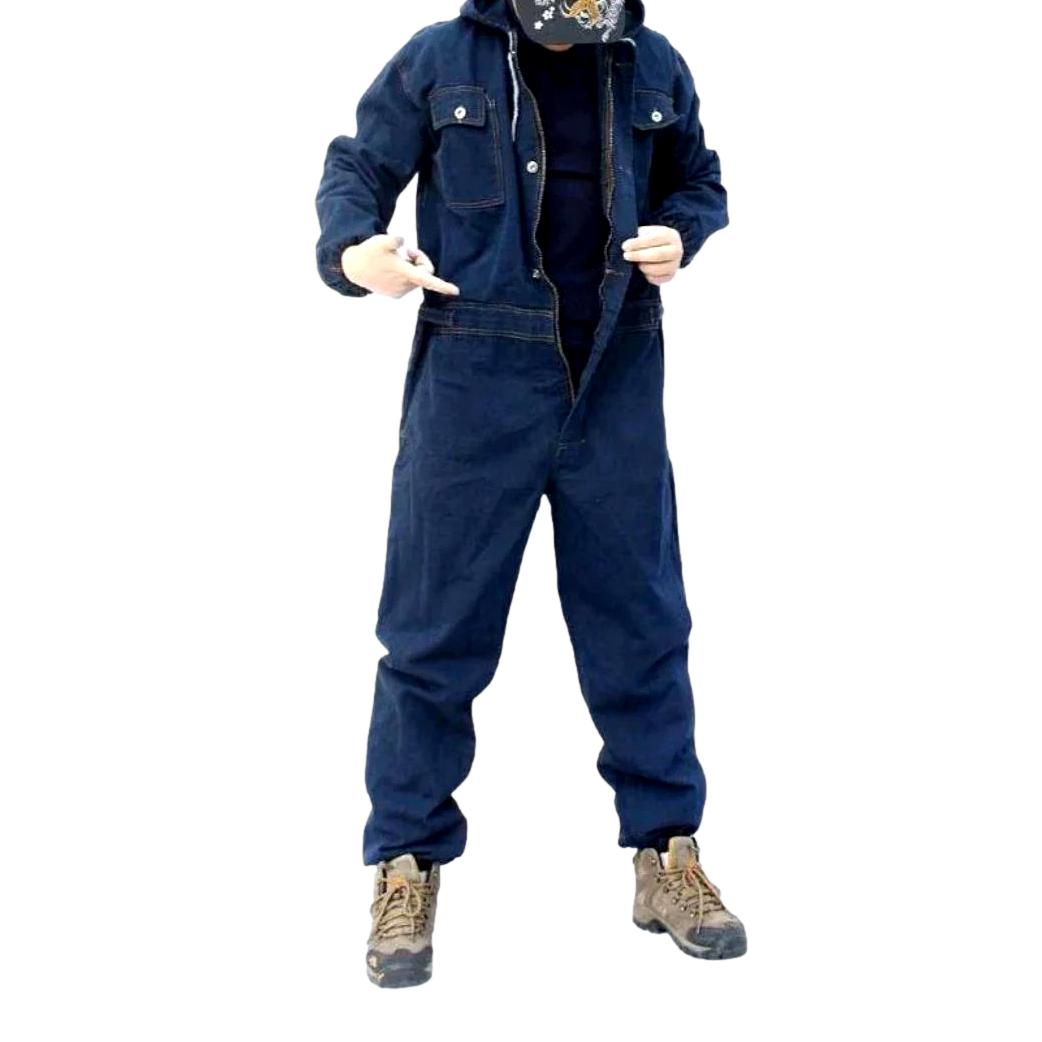 Workwear denim overall with zipper - Fashionpara