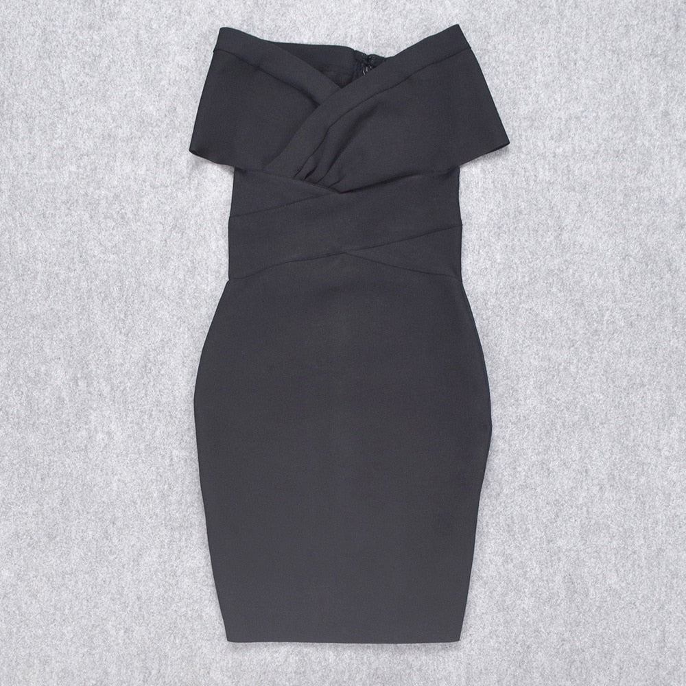 Off-Shoulder V-Neck Ruched Bandage Bodycon Dress 27