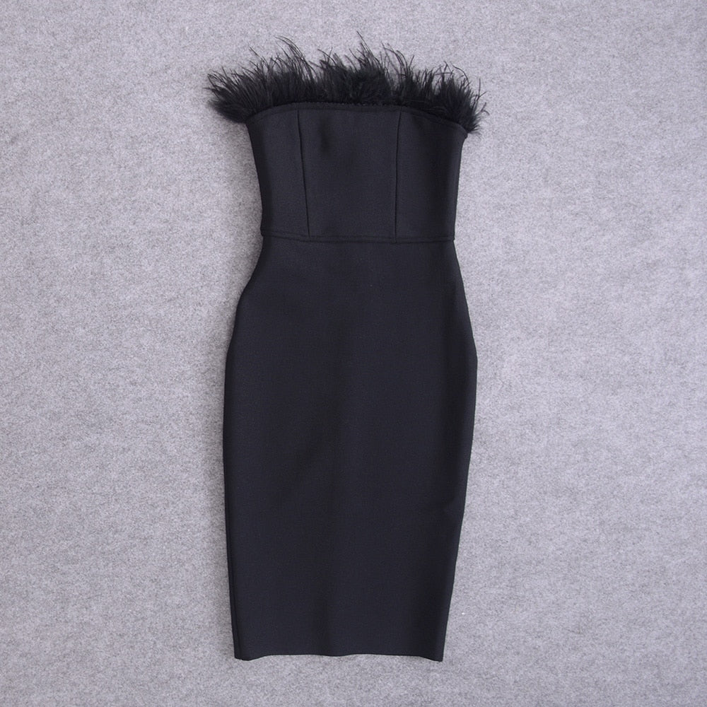 Bodycon Red High Feathers Club Dresses 8