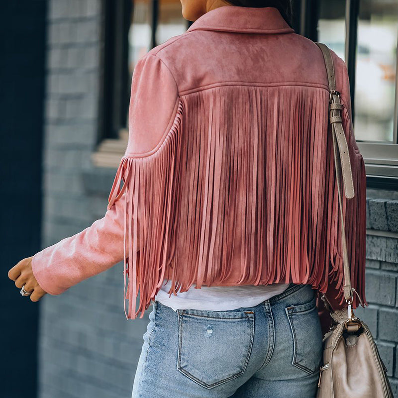Fringe Cropped Vintage Long Sleeve Jacket for Stylish Layers