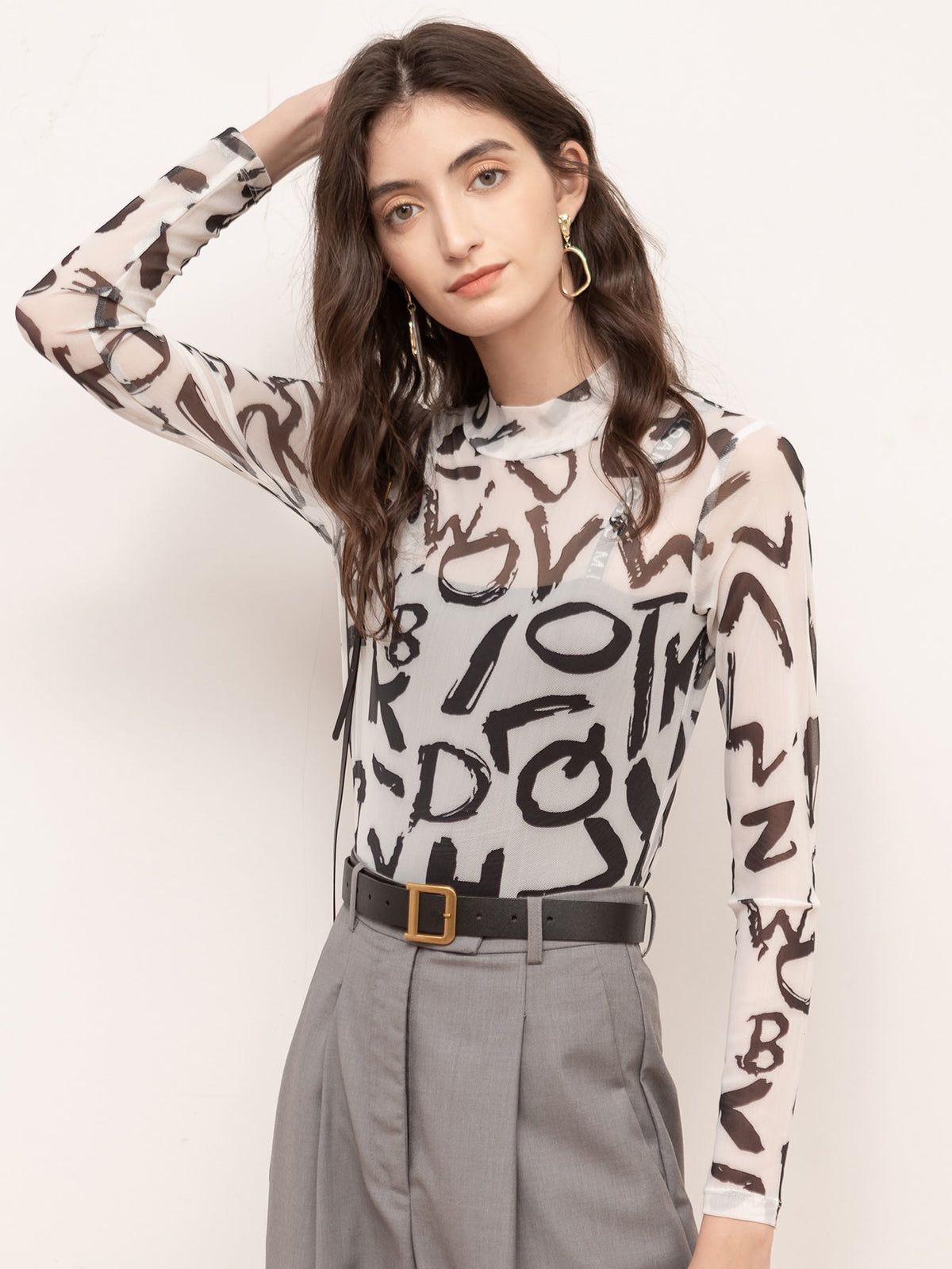 KittenAlarm - Half high collar letter crop top T-shirt