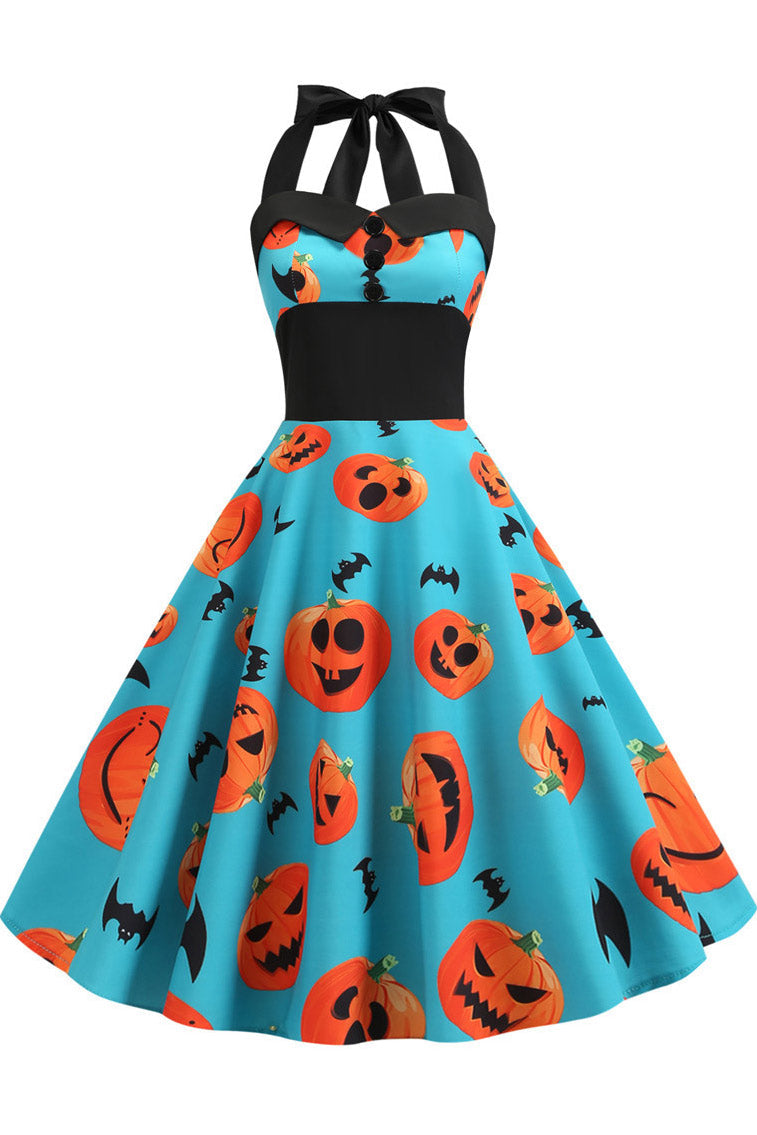 Halloween Halter Sleeveless Printed Dress - Mislish