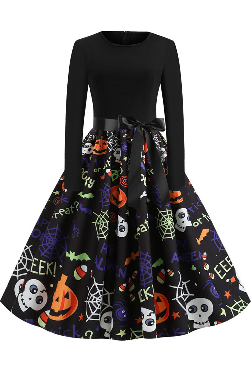 Halloween Pumpkin Print Retro Dress - Mislish