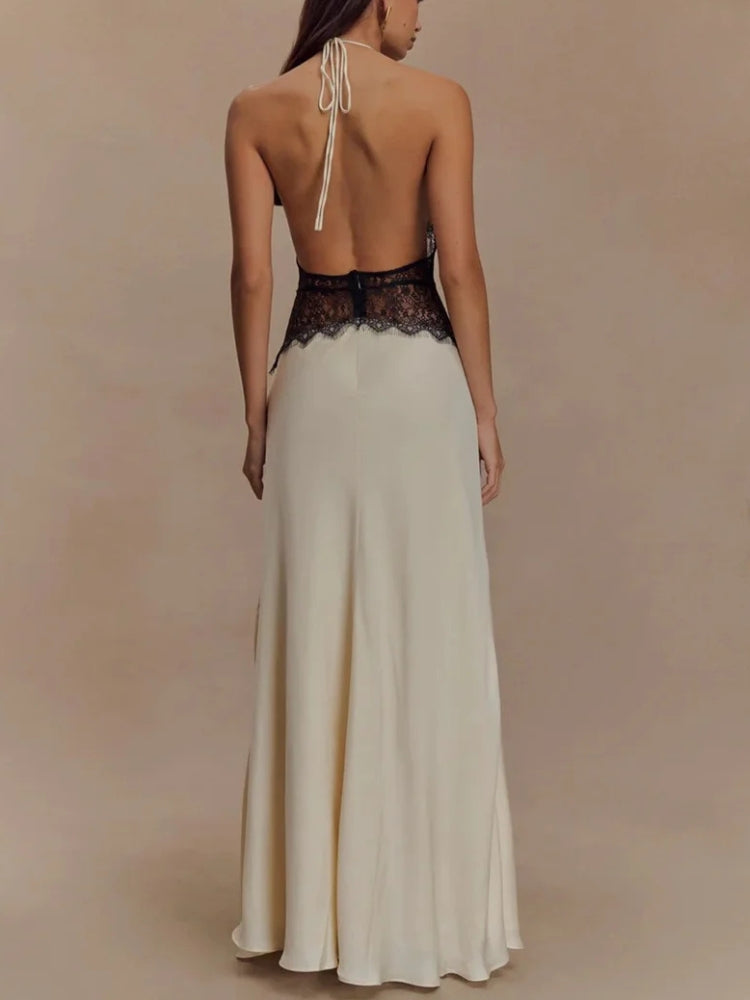 Halter Neck Backless Maxi Dress - Fashionpara