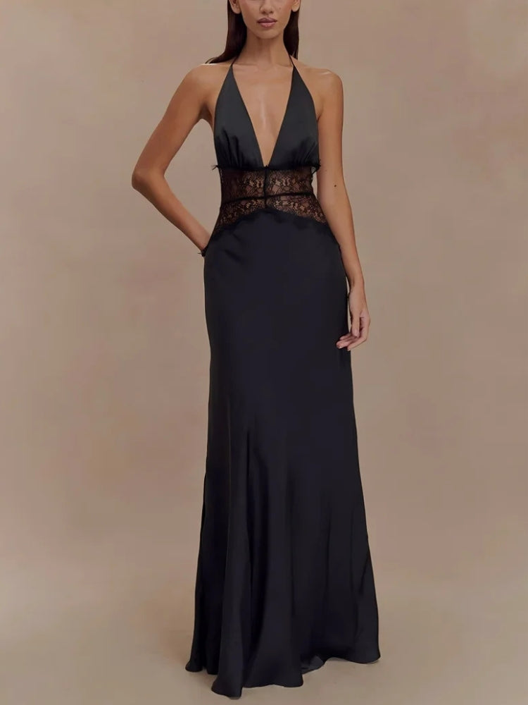 Halter Neck Backless Maxi Dress - Fashionpara