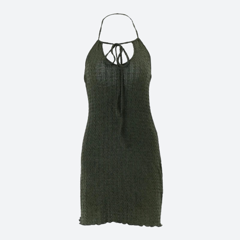 Textured Knit Halter Keyhole Bodycon Mini Dress 3