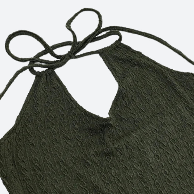 Textured Knit Halter Keyhole Bodycon Mini Dress 4