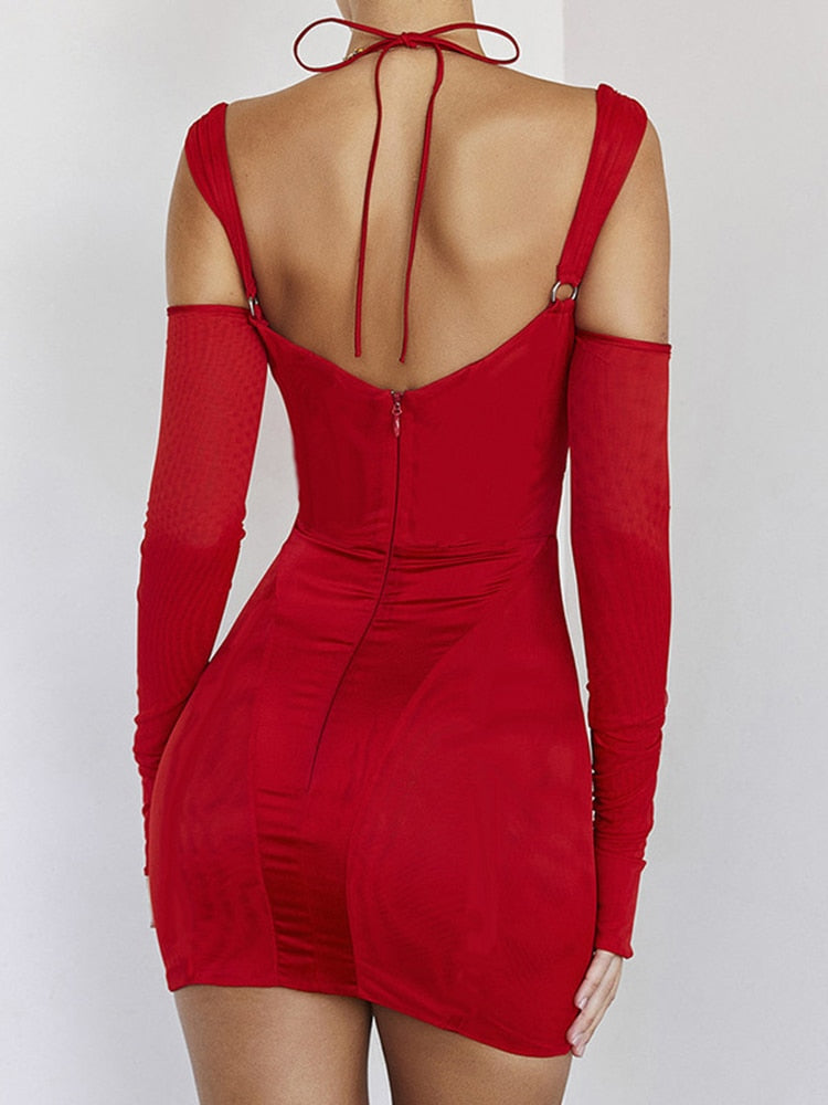 Satin Scoop Neck Corset Cutout Bodycon Mini Dress 3