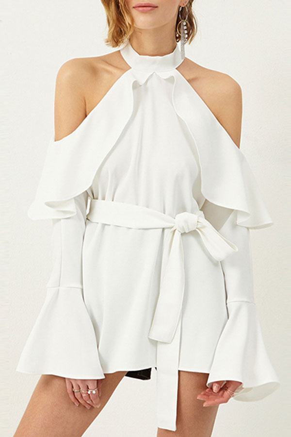 Halter Off Shoulder Lace-up Short Dress