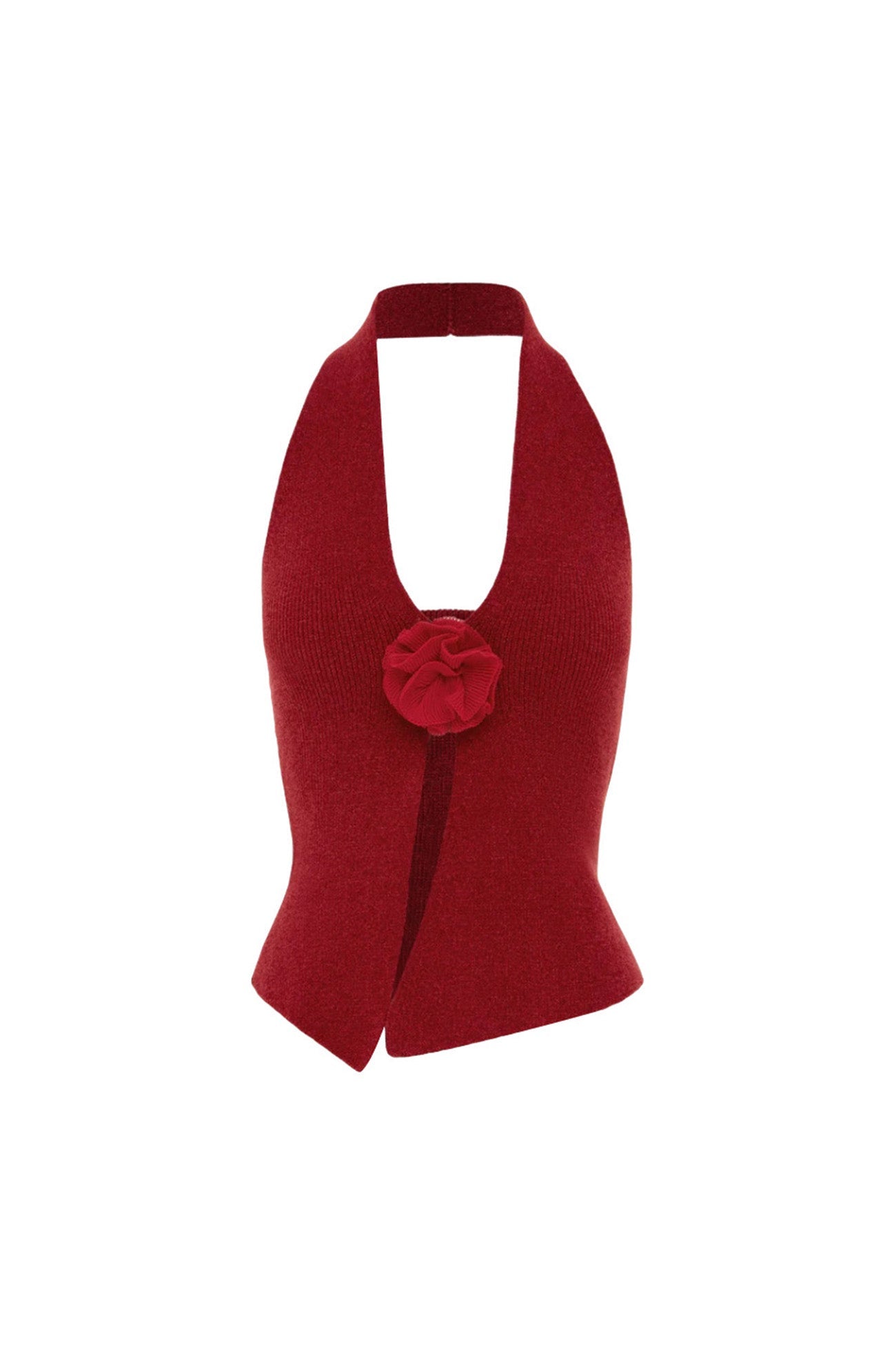 Halterneck Backless Flower Slit Front Crop Top