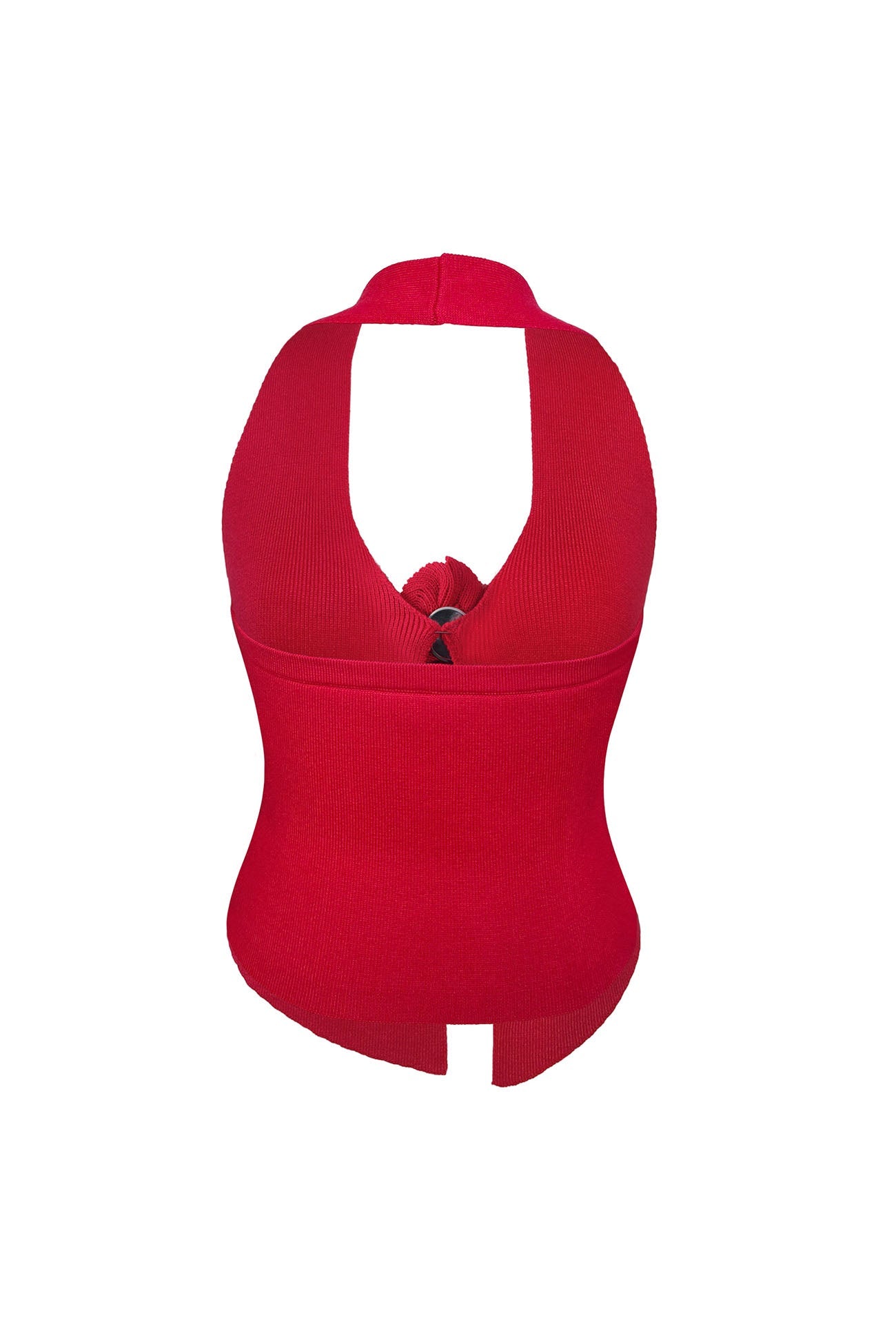 Halterneck Backless Flower Slit Front Crop Top