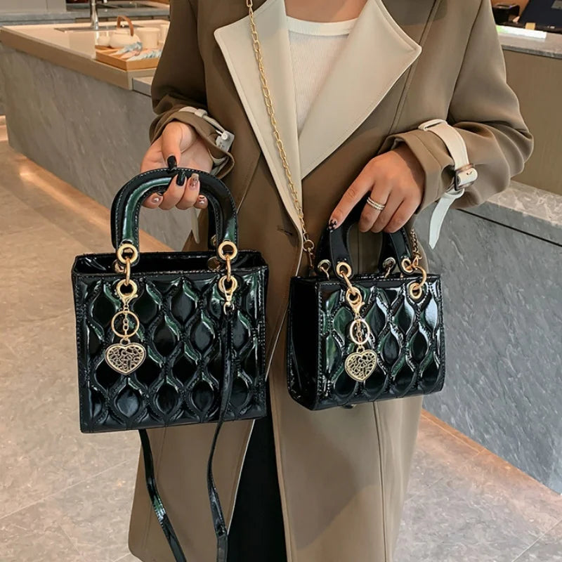 Luxury Quilted Square Handle Crossbody Handbag