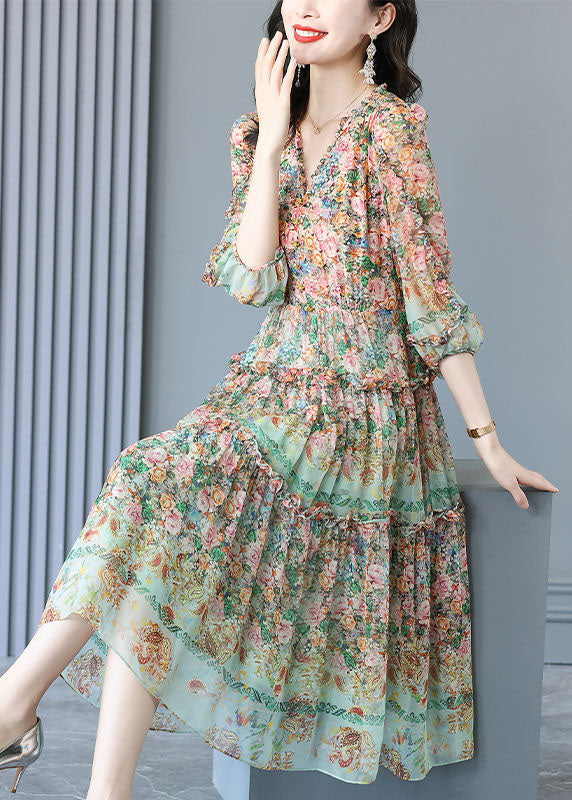 Floral Paisley Print V-Neck Tiered Ruffle Trim Midi Dress - View 3