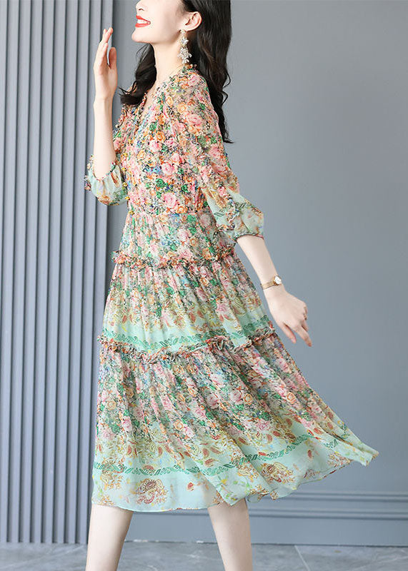 Floral Paisley Print V-Neck Tiered Ruffle Trim Midi Dress - View 4