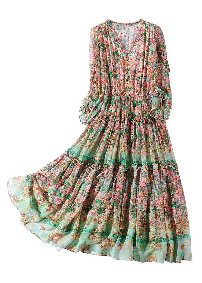 Floral Paisley Print V-Neck Tiered Ruffle Trim Midi Dress - View 5