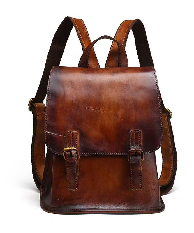 Handmade Capacity Retro Bag Backpack Calf Leather Brown Large