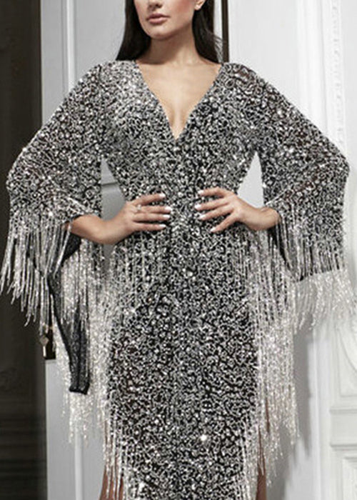 Sequin V-Neck Sleeveless Asymmetrical Bodycon Mini Party Dress - View 3