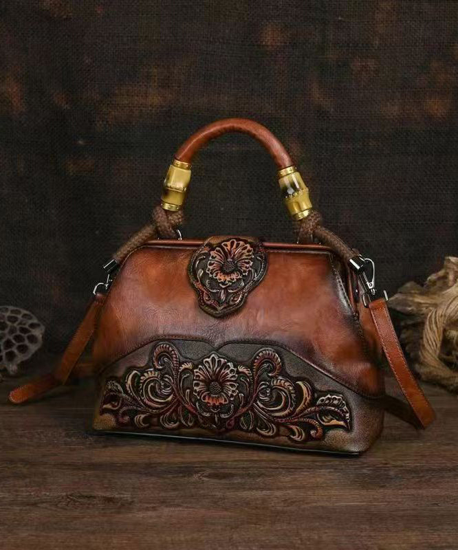 Red Vintage Calf Tote Bag Handmade Embossed Messenger Leather