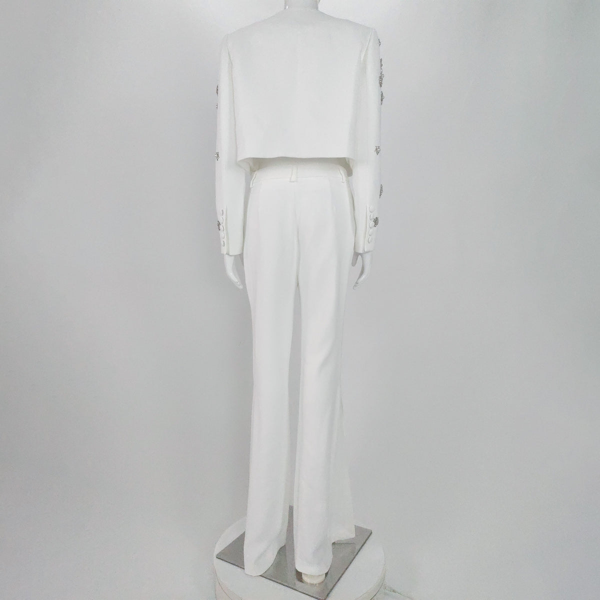 KittenAlarm - Hanna Pearls Diamonds Rhinestone Beaded Trimmed Jacket and Flare Slit Pants Suit