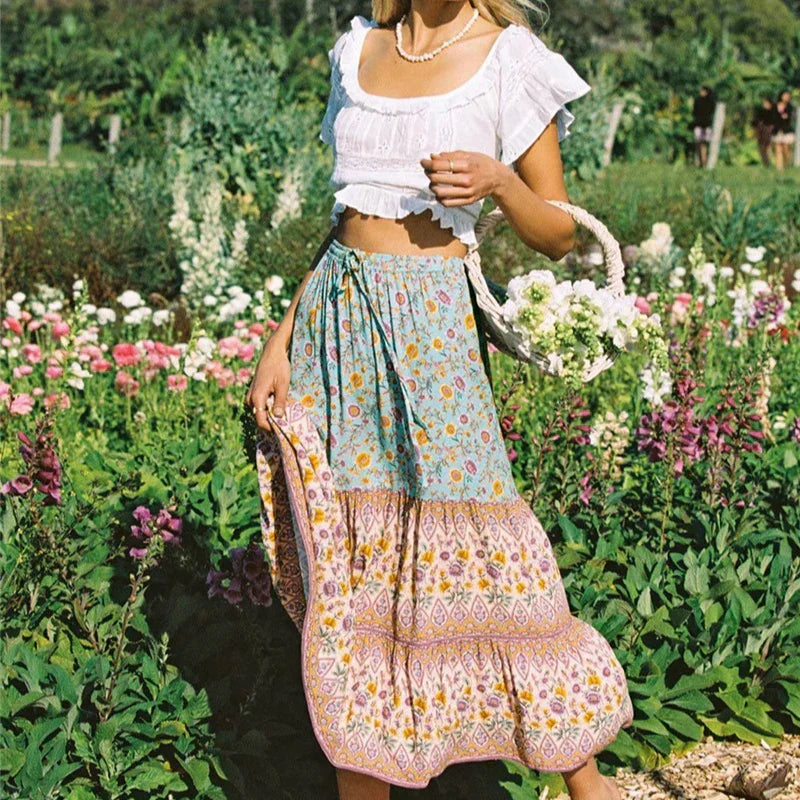 Floral Print Ethnic Beach Boho Rayon Skirt