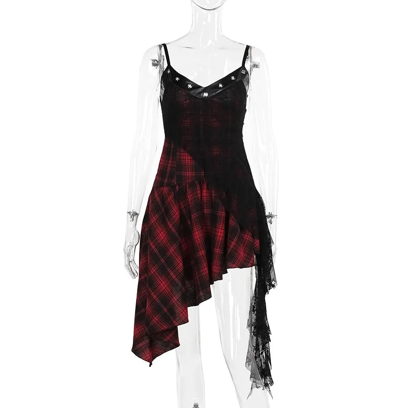Plaid High Low Asymmetric Hem Cami Mini Dress 6
