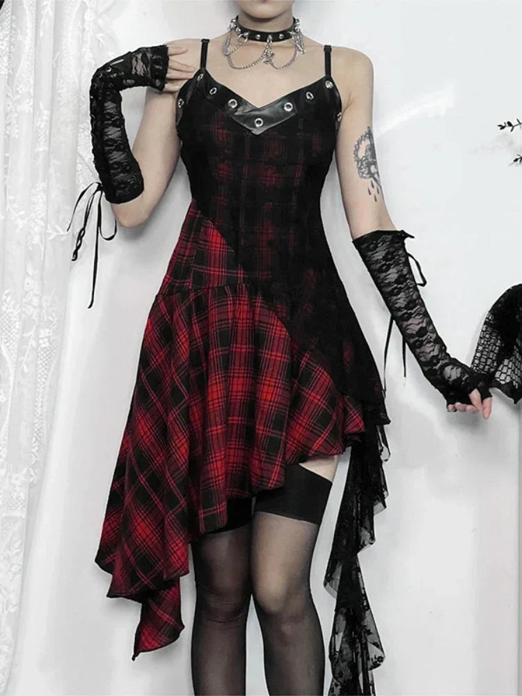 Plaid High Low Asymmetric Hem Cami Mini Dress 2
