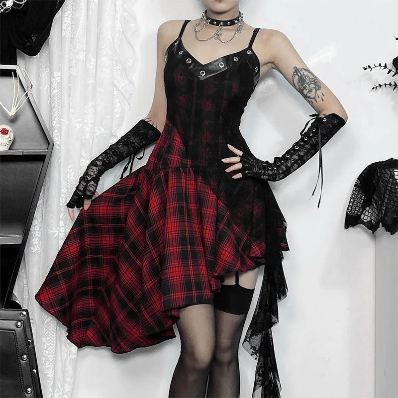 Plaid High Low Asymmetric Hem Cami Mini Dress 3