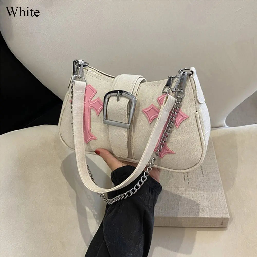 Hasp Metal Buckle Canvas Shoulder Bag