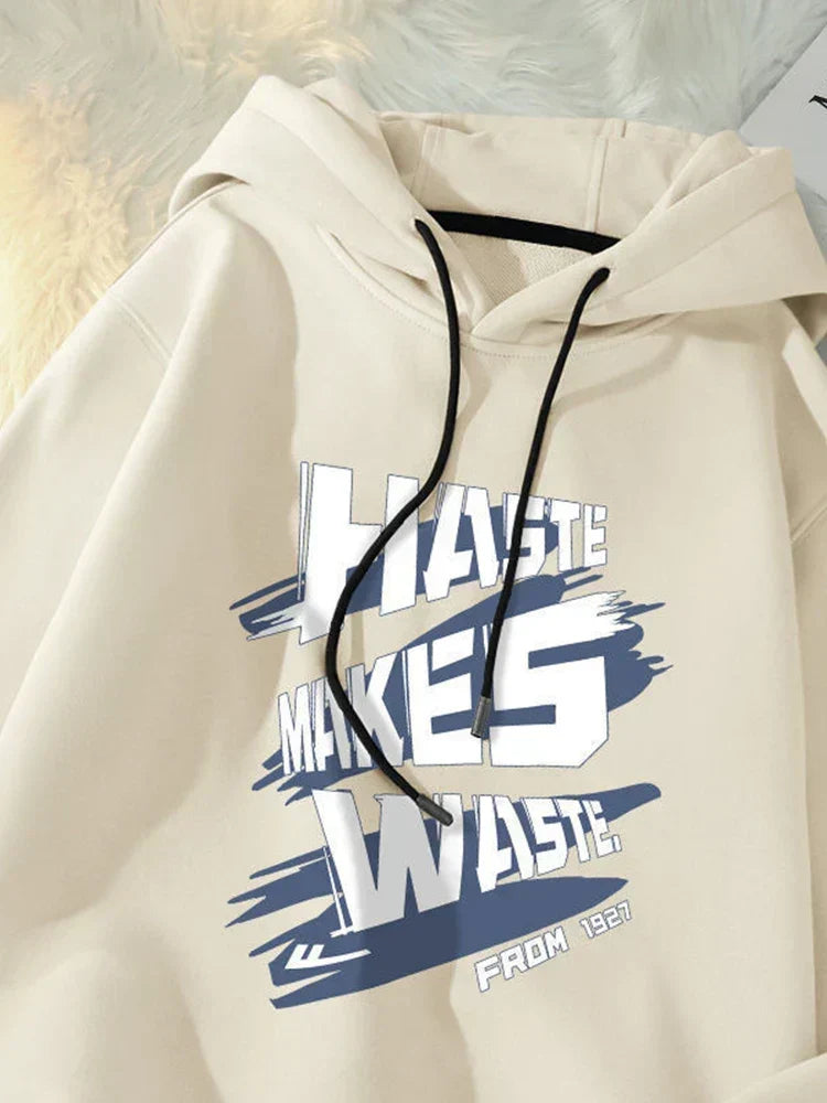 Haste Makes Waste Letter Hoodie apricot / M(40-50KG)
