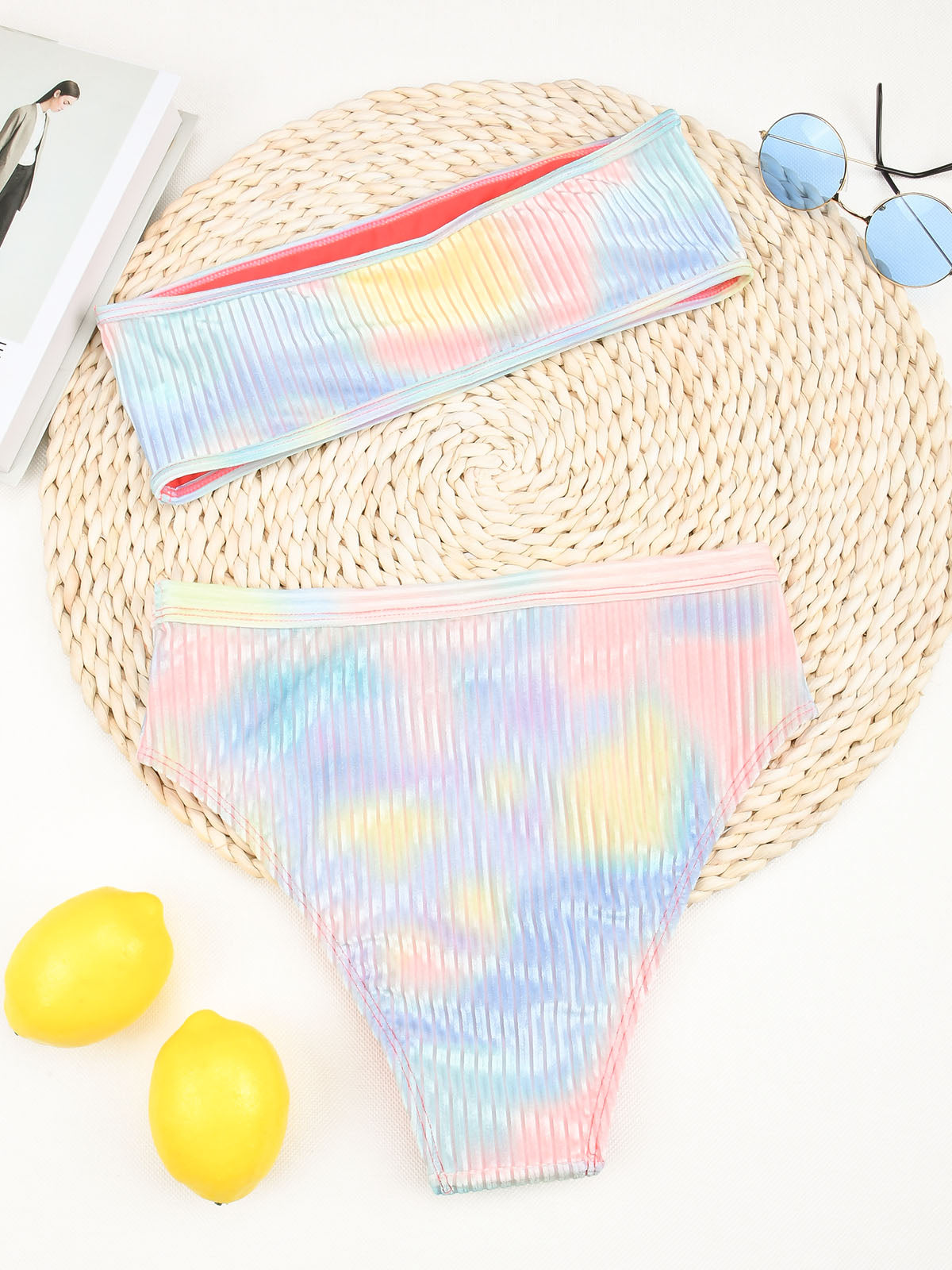 Tie Dye Strapless High Waist Bikini Set