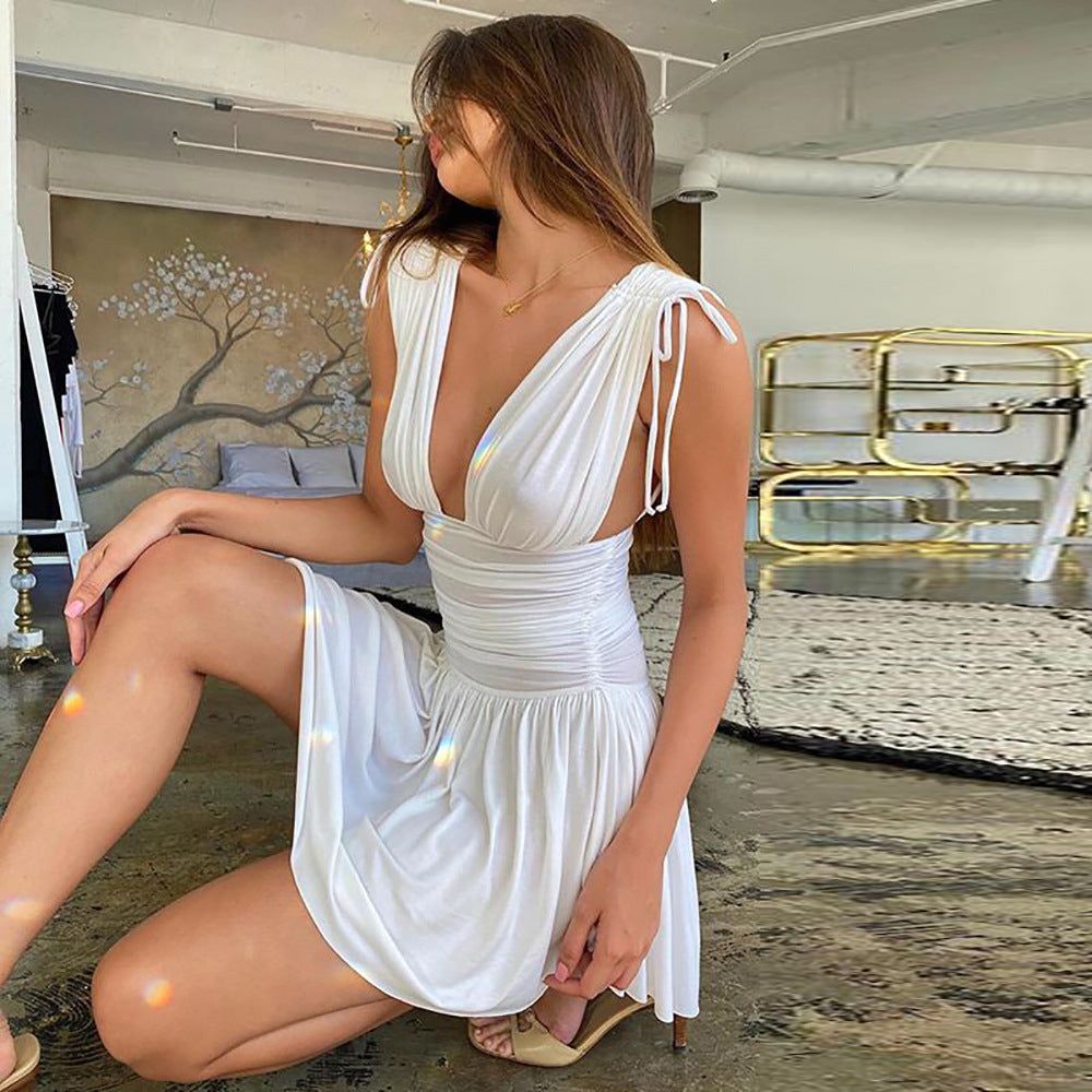 Grecian Draped Ruched V-Neck Mini Dress 5