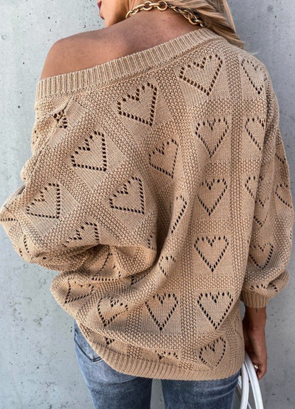 RadyRin Hollow-Out V Neck Long Sleeve Knit Sweater