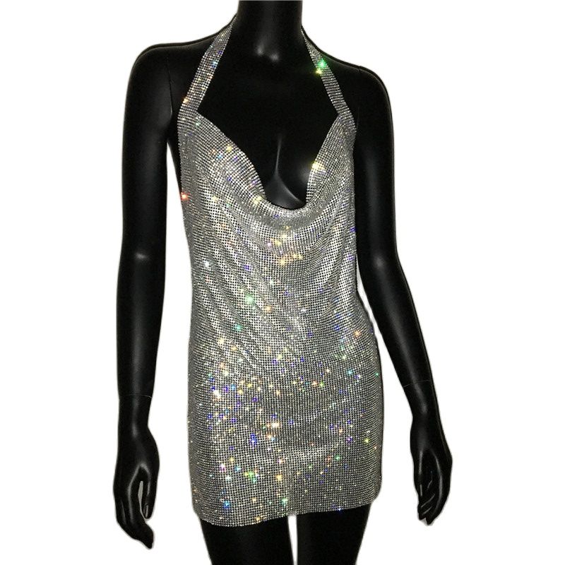 Rhinestone Diamante Backless Split Dresses 13