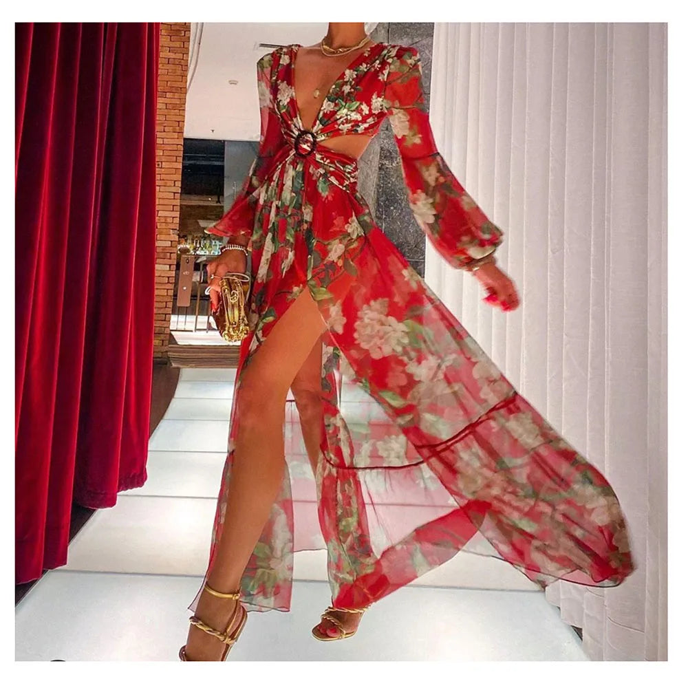 Floral Long Sleeve Beach Kimono Cover Up