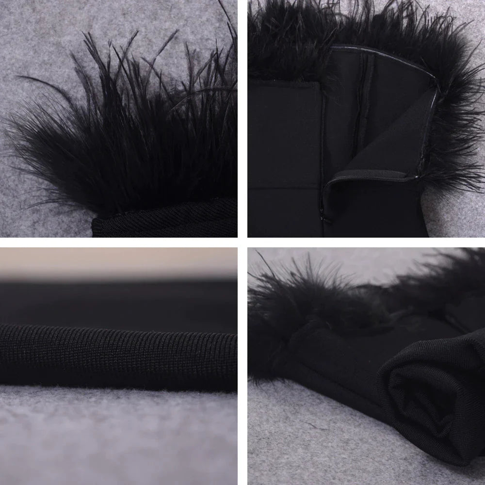 Lessie Strapless Feather Bodycon Dress - Fashionpara