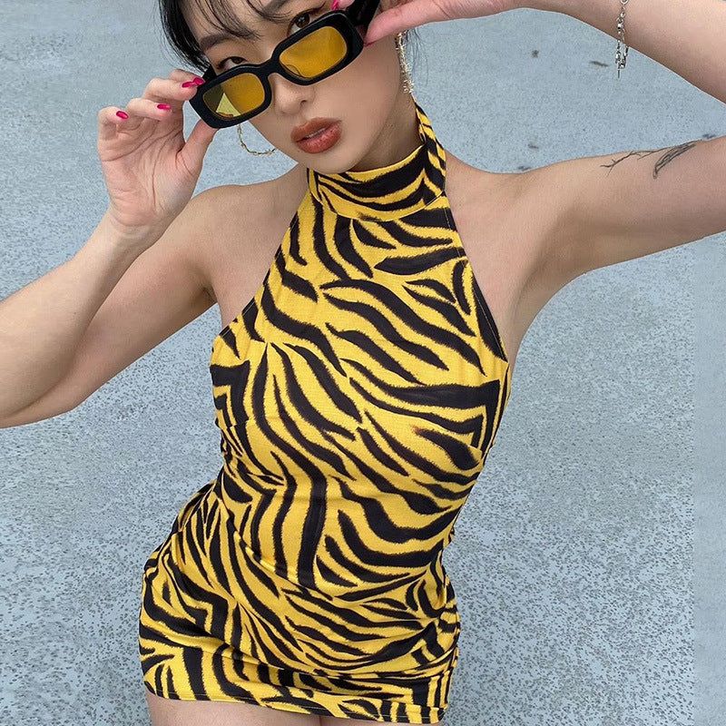 Zebra Print High Neck Sleeveless Bodycon Mini Dress 6