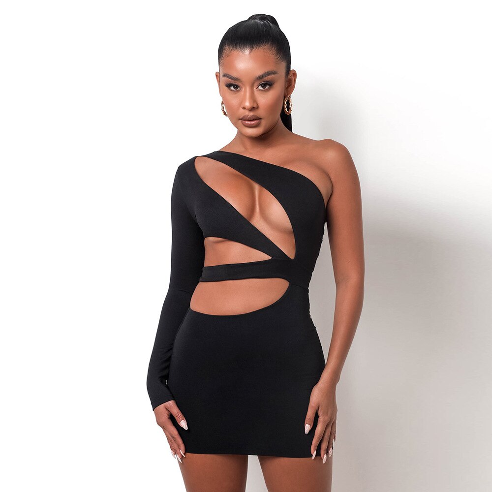 One-Shoulder Long-Sleeve Cut-Out Bodycon Mini Dress 5