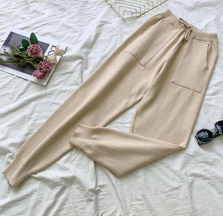 Knit Leopard Pullover Sweater and Elastic Waist Pants Set