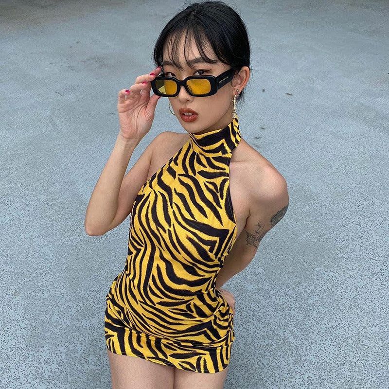 Zebra Print High Neck Sleeveless Bodycon Mini Dress 5