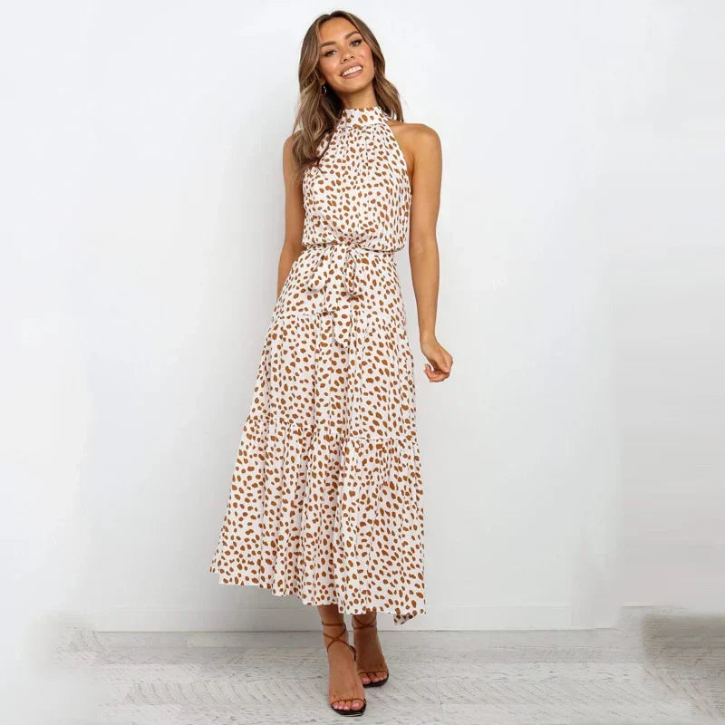 Halter Neck Polka Dot A-Line Mini Dress