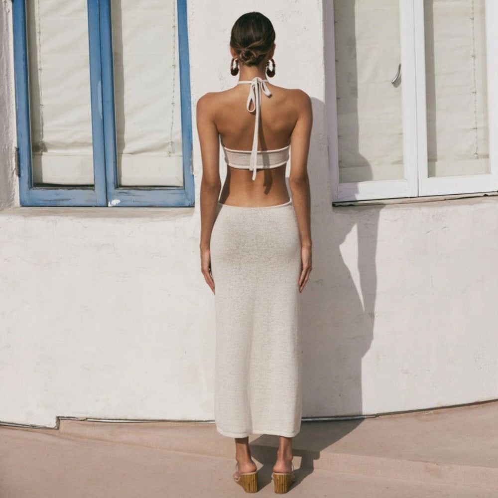 Knit Halter Neck Twist-Knot Cutout Maxi Dress 6