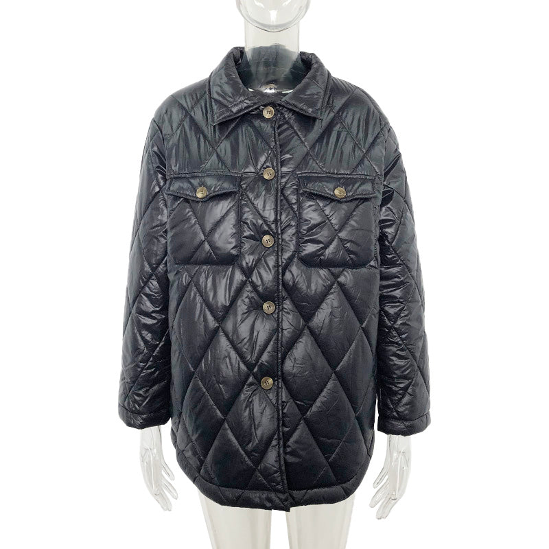 Elegant Turn Down Collar Cotton Jacket with Pockets