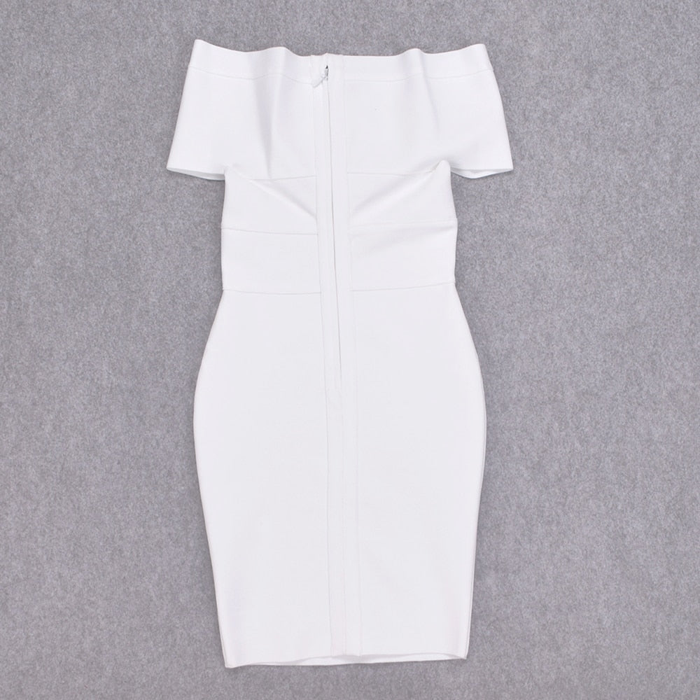 Off-Shoulder V-Neck Ruched Bandage Bodycon Dress 18
