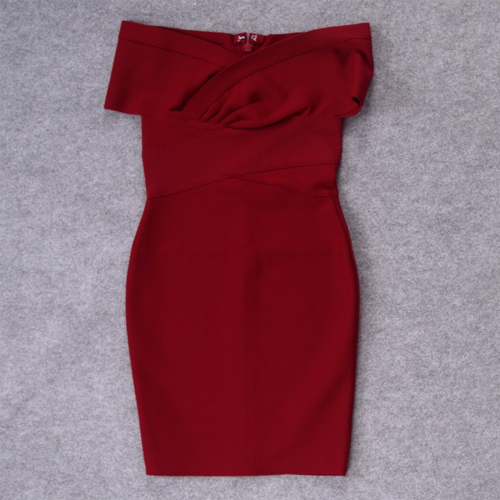 Off-Shoulder V-Neck Ruched Bandage Bodycon Dress 23