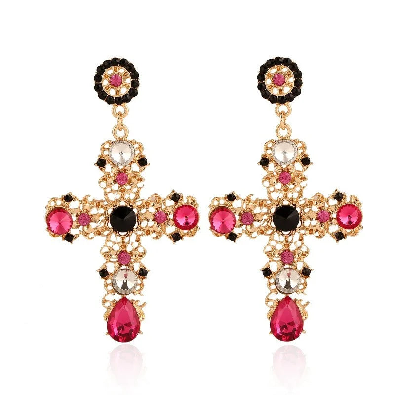 Antique Crystal Cross Baroque Dangle Earring
