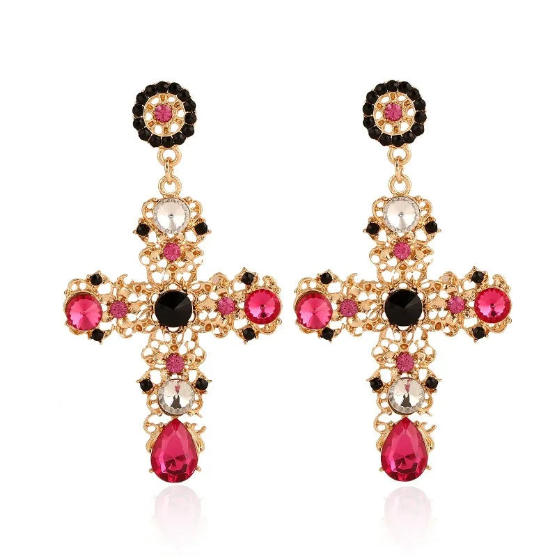 Antique Crystal Cross Baroque Dangle Earring