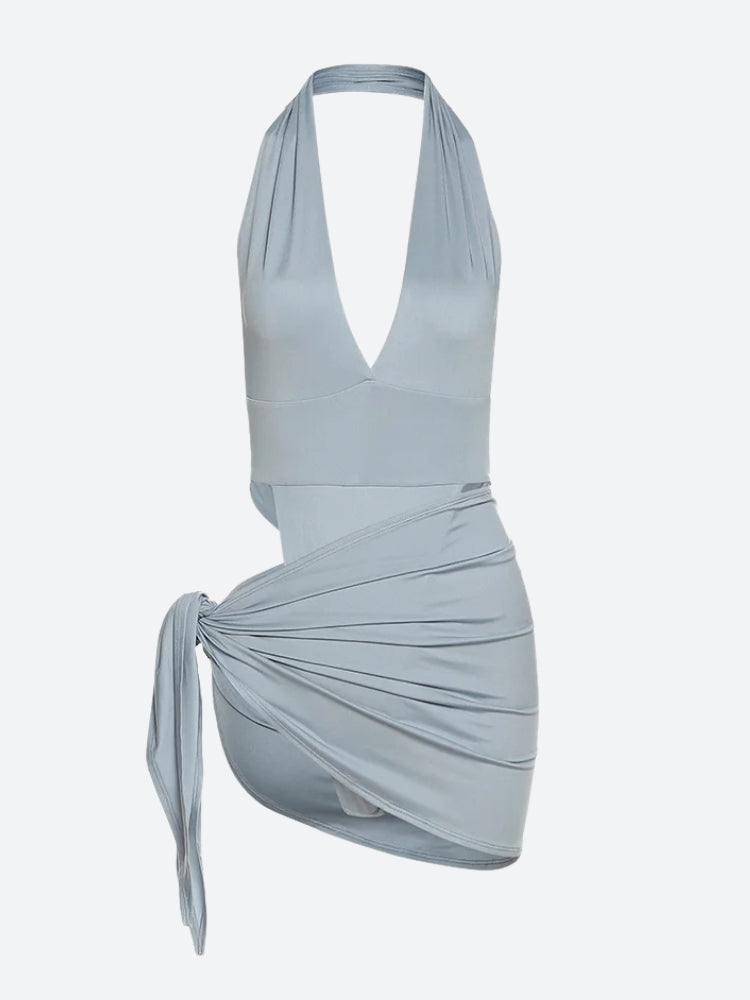 High Cut Swimsuit & Skirt Two Piece Set - Fashionpara