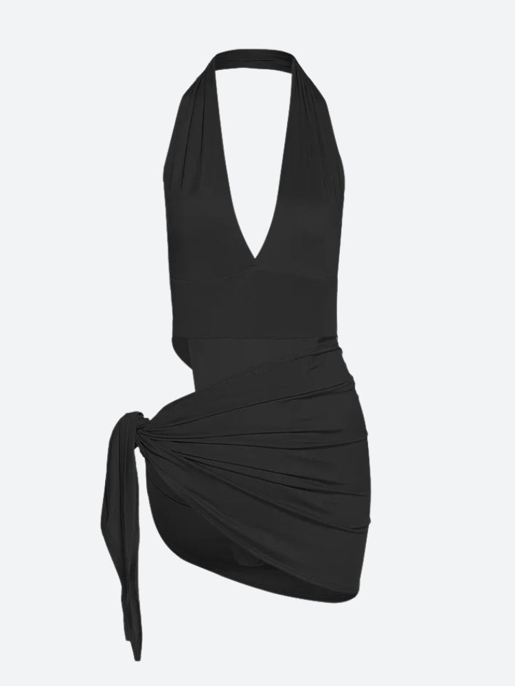High Cut Swimsuit & Skirt Two Piece Set - Fashionpara